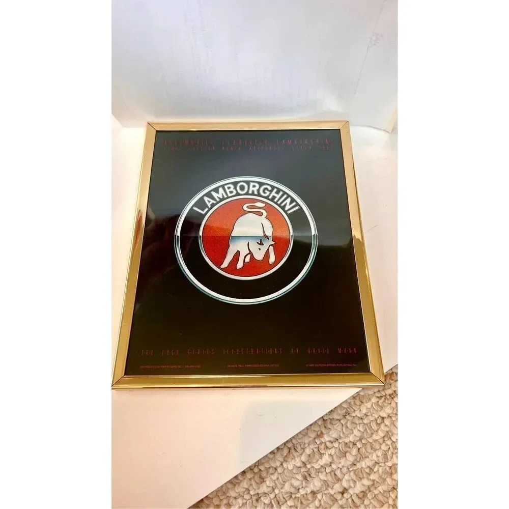 Lamborghini Logo Series Illustration David Mann Framed Picture Wall Art Man Cave
